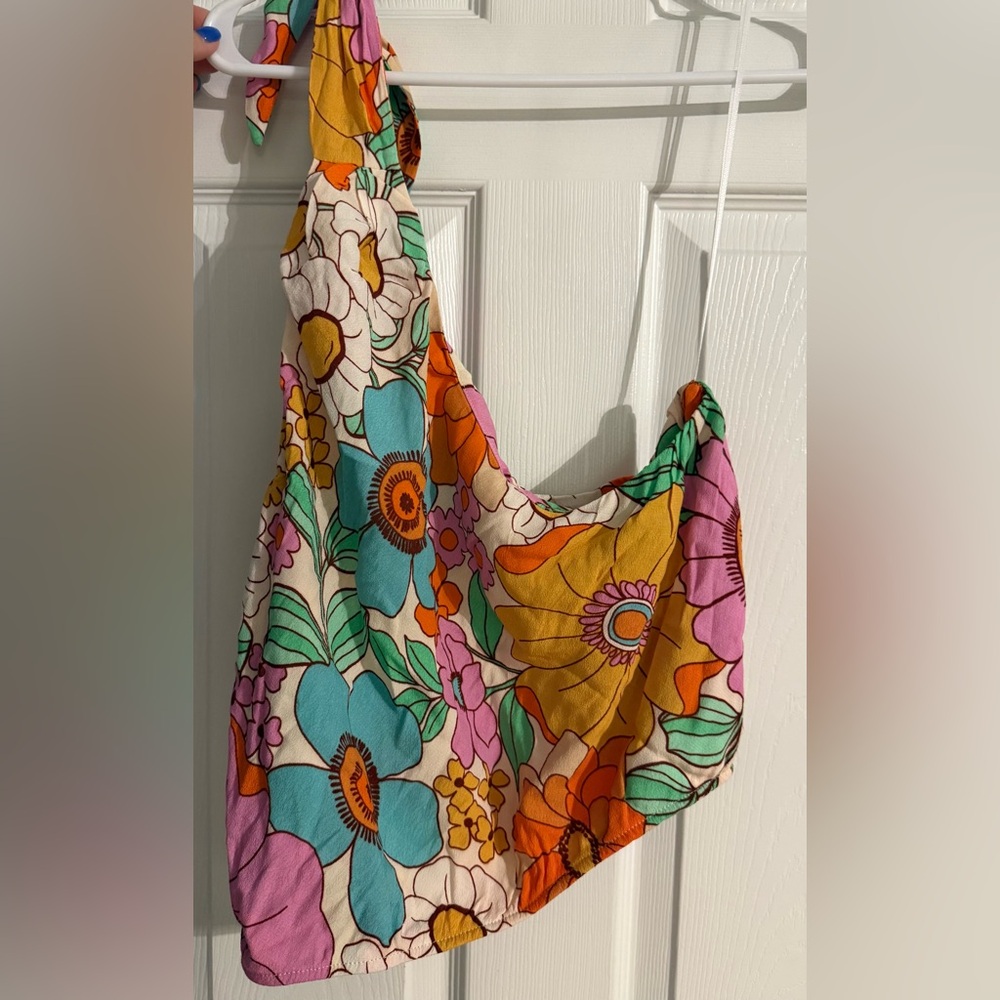 Show Me Your MuMu One-Shoulder Floral Crop Top in Pink, Blue, Green, Orange - Picture 2 of 7